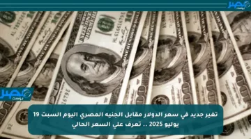 تغير جديد في سعر الدولار مقابل الجنيه المصري اليوم السبت 19 يوليو 2025 .. تعرف على السعر الحالي